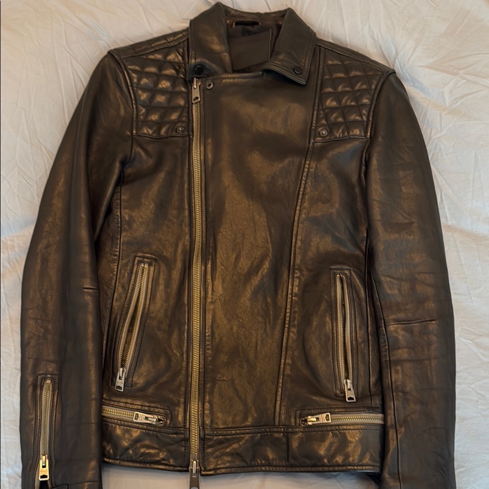 ALL SAINTS LEATHER MEN’S CONROY LEATHER JACKET (XS)